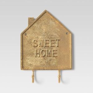 THRESHOLD sweet home metal wall sign with hooks -gold
